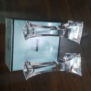 NIB pair of Miller Rogaska full lead crystal candle holders